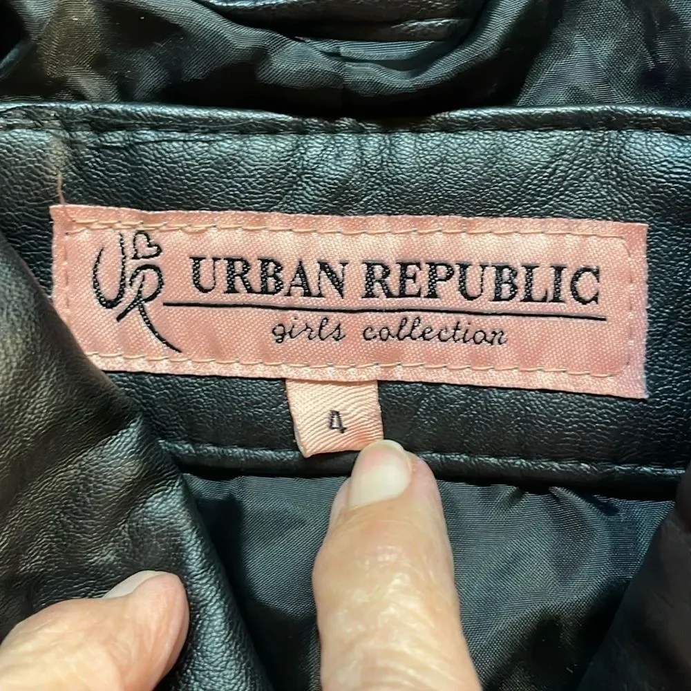 Urban Republic Girls Black Faux Leather Moto style Jacket Size 4